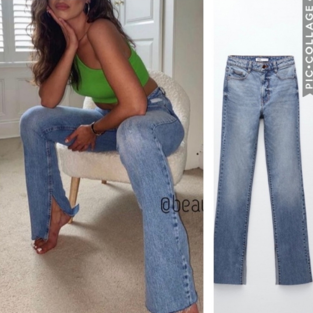 ZARA BLOGGERS FAVOURITE SLIT Split FLARE SLIM JEANS